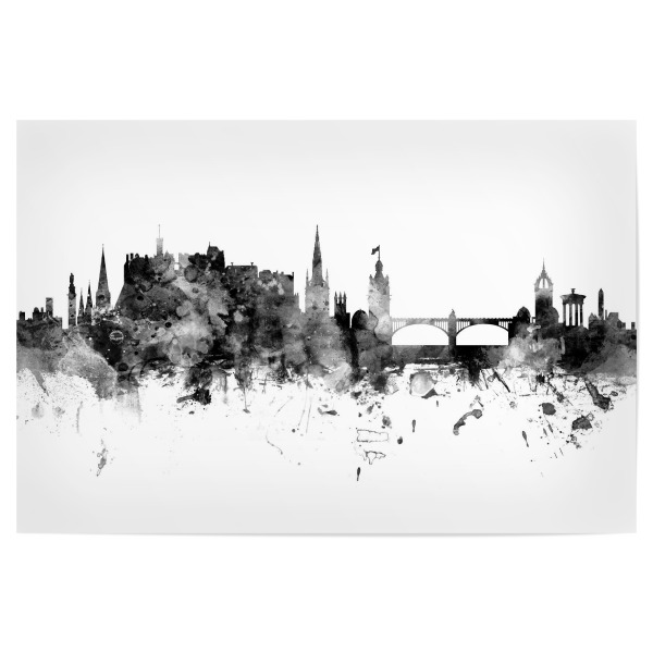 Poster "Edinburgh Skyline Schwarz" artboxONE - Städte,Schwarzweiß