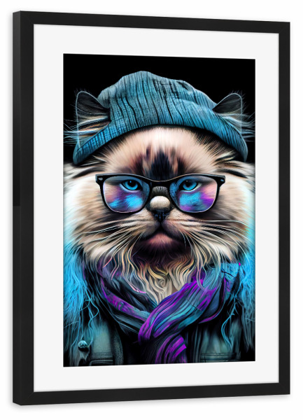 Poster mit Rahmen schwarz "Hipster-Katzen-Wacholder" artboxONE - Für Kinder,Tiere - Katze,Katzen,Kätzchen,Hipster,Indie,Tiere,Haustier