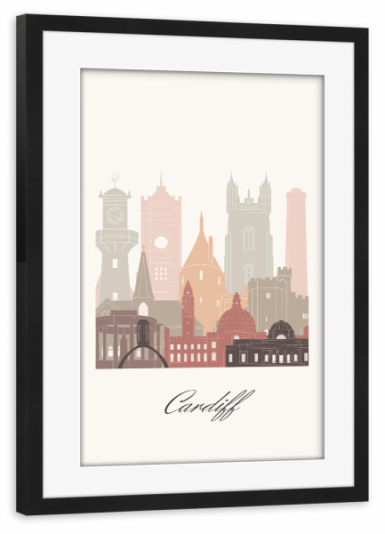 Poster mit Rahmen schwarz "Skyline von Cardiff Terrakotta" artboxONE - Städte,Reise,Architektur,Kartografie