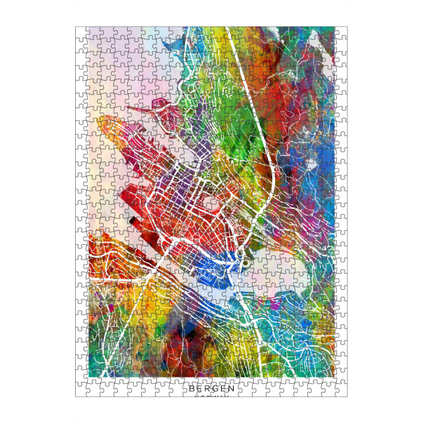 Puzzle Ravensburger "Bergen Norwegen Stadtplan Farbe" artboxONE - Städte - Bergen,Norwegen,Stadtkarte,Karte,Stadtplan,Aquarell,Malerei - Bild bergen