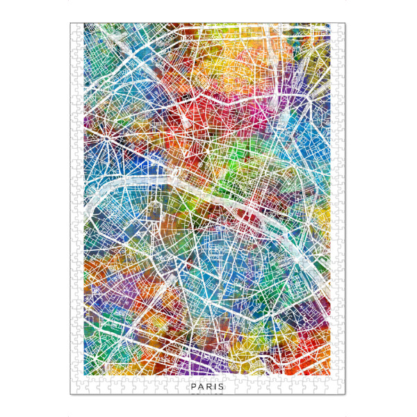 Puzzle Ravensburger "Paris Frankreich Stadtplan Farbe" artboxONE - Städte - Paris,Frankreich,Stadtkarte,Karte,Stadtplan,Aquarell,Malerei