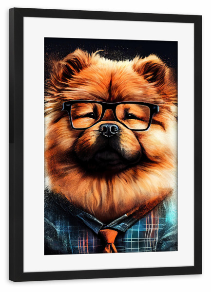 Poster mit Rahmen schwarz "Hipster-Hund Mochi" artboxONE - Für Kinder,Tiere