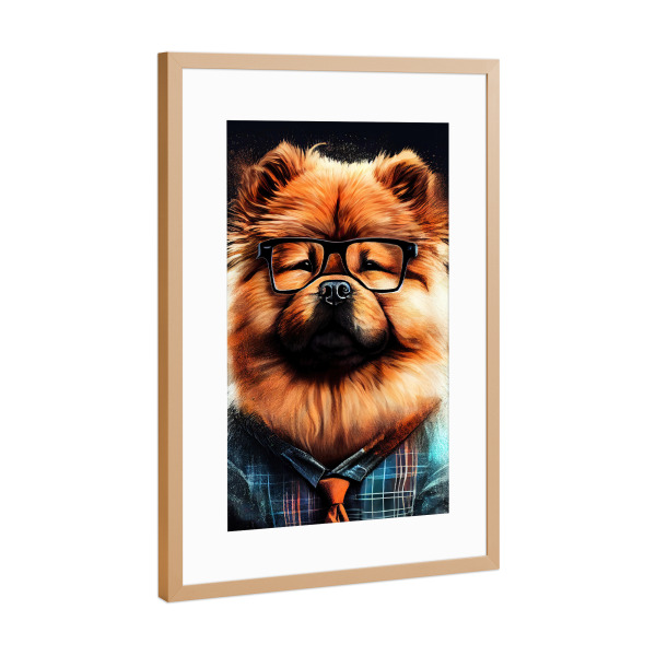 Poster mit Rahmen Kupfer "Hipster-Hund Mochi" artboxONE - Für Kinder,Tiere - Hund,Hunde,Hipster,Indie,Tiere,Haustier,Hipster-katze,Illustration,Grafik