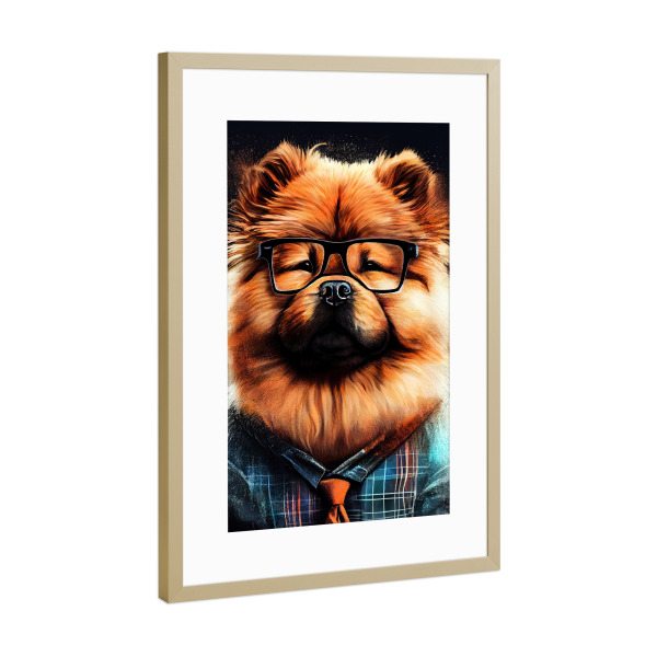 Poster mit Rahmen Gold "Hipster-Hund Mochi" artboxONE - Für Kinder,Tiere - Hund,Hunde,Hipster,Indie,Tiere,Haustier,Hipster-katze,Illustration,Grafik