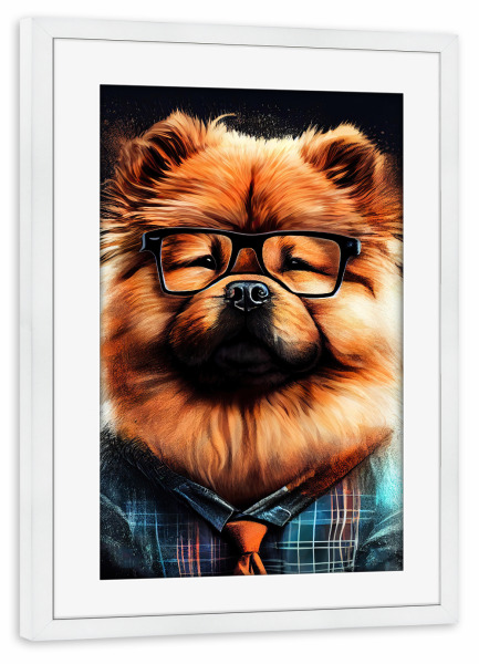 Poster mit Rahmen weiß "Hipster-Hund Mochi" artboxONE - Für Kinder,Tiere - Hund,Hunde,Hipster,Indie,Tiere,Haustier,Hipster-katze,Illustration,Grafik