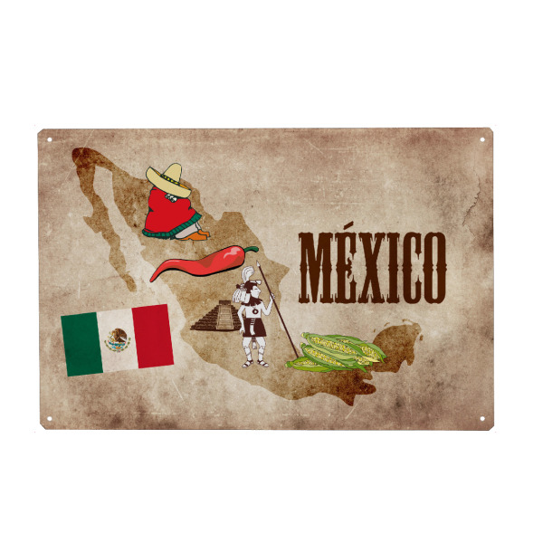 Metall Poster "Mexico illustrated map" artboxONE - Reise,Reise / Länder,Kartografie
