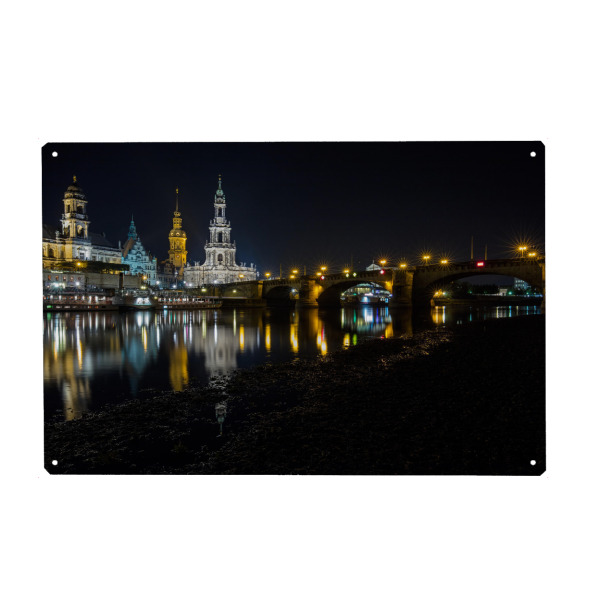 Metall Poster "Nachtaufnahme von Dresden" artboxONE - Städte,Architektur - Dresden,Nachtaufnahme,Sachsen,Elbe - Blechschild