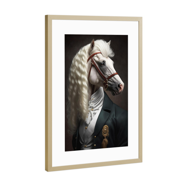 Poster mit Rahmen Gold "Richter Pferd Gustav" artboxONE - Tiere,Lustig