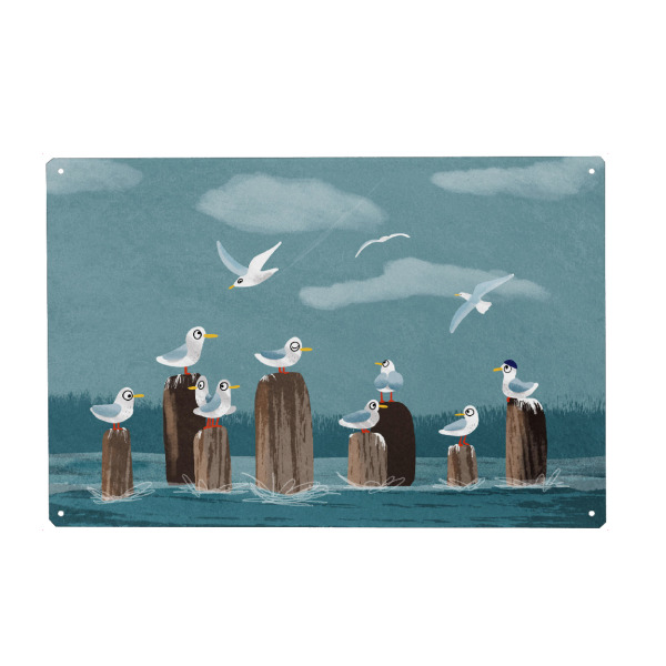 Metall Poster "Möwengruppe" artboxONE - Natur,Tiere - Möwen,Hafen,Küste,Meer,Vögel,Freiheit,Fliegen,Maritime decoration,Maritime deko,Hamburg,Kiel