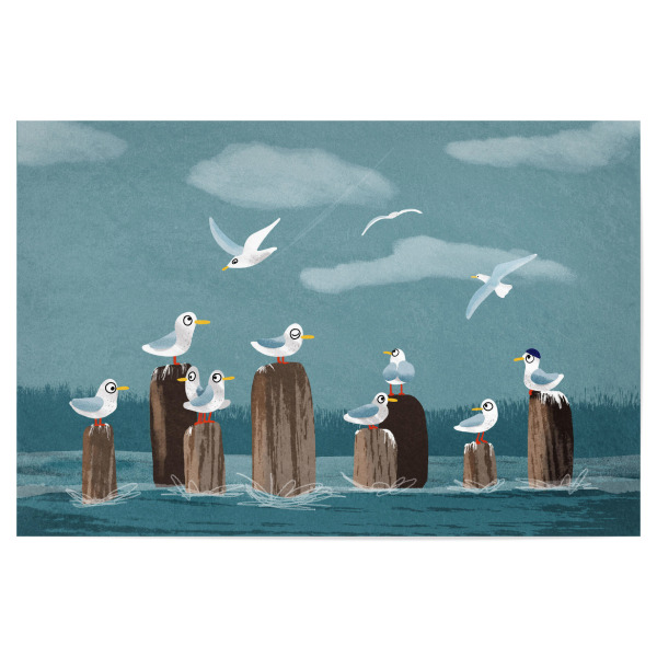 Poster "Möwengruppe" artboxONE - Natur,Tiere - Möwen,Hafen,Küste,Meer,Vögel,Freiheit,Fliegen,Maritime decoration,Maritime deko,Hamburg,Kiel