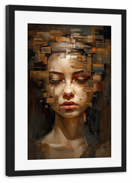 Poster mit Rahmen schwarz "Sureal Girl face" artboxONE - Abstrakt,Menschen,Architektur