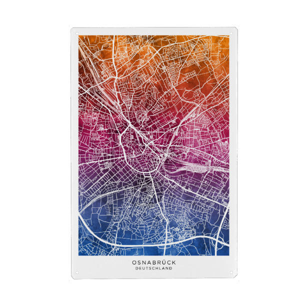 Metall Poster "Osnabrück Kartenmischung" artboxONE - Städte - Osnabrück,Deutschland,Stadtkarte,Karte,Stadtplan,Aquarell,Malerei - Blechschild