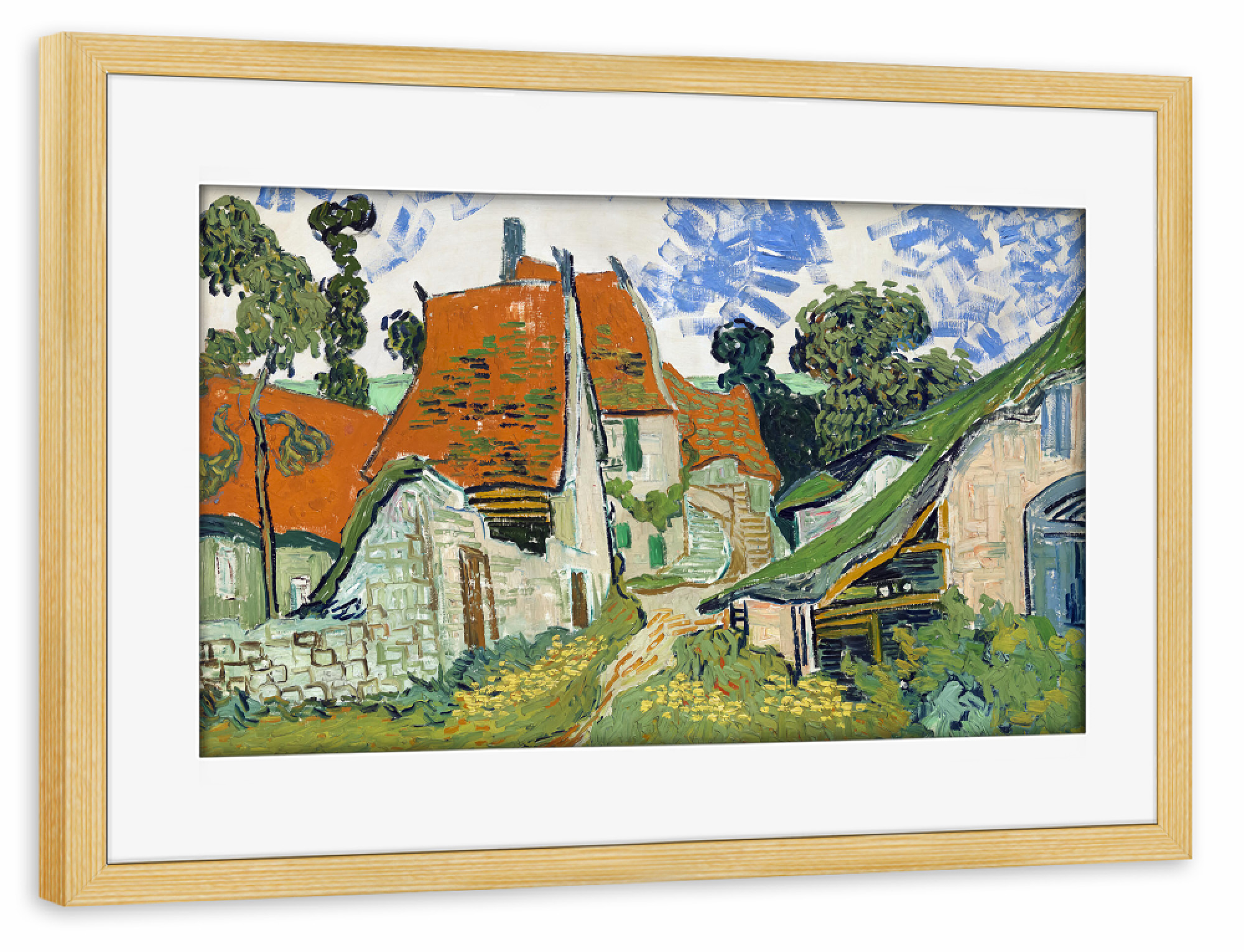 Poster mit Rahmen kiefer "Straße in Auvers-sur-Oise" artboxONE - Städte,Architektur,Städte / Weitere,Für Mama,Für Papa