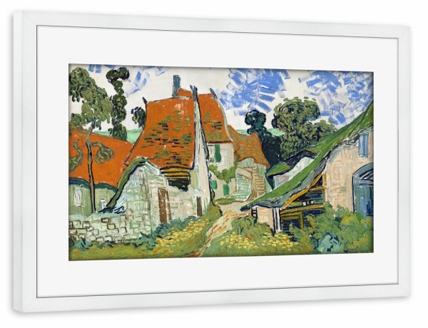Poster mit Rahmen weiß "Straße in Auvers-sur-Oise" artboxONE - Städte,Architektur,Städte / Weitere,Für Mama,Für Papa