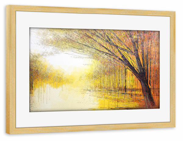 Poster mit Rahmen kiefer "Bäume in goldenem Glanz" artboxONE - Natur,Abstrakt - Gold,Herbst,Bäume,Natur,Abstrakt,Wald