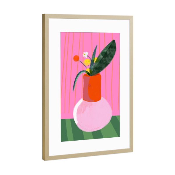 Poster mit Rahmen Gold "Mio Vaso pinky love" artboxONE - Floral,Abstrakt - Vaso,Mio,Motelamio,Blumen,Blumenstrauss,Vase,Pink,Rosa,Flowers,Trend
