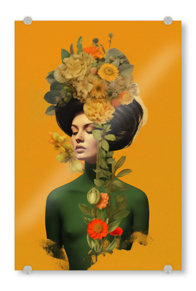 Acrylglasbild "Orange Flower Lady" artboxONE - Floral,Abstrakt,Menschen