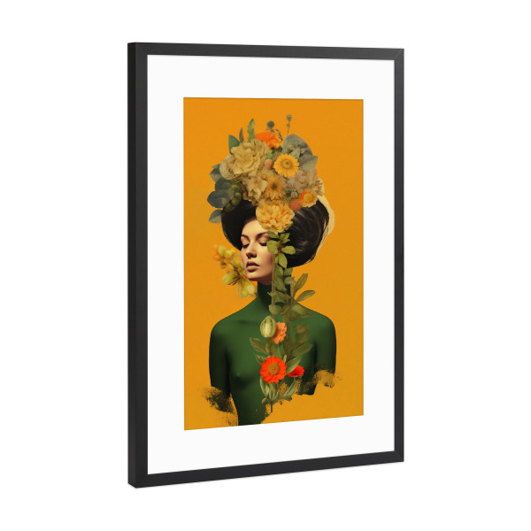 Poster mit Rahmen Schwarz (Metallic) "Orange Flower Lady" artboxONE - Floral,Abstrakt,Menschen