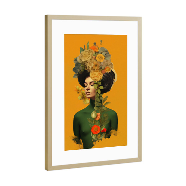 Poster mit Rahmen Gold "Orange Flower Lady" artboxONE - Floral,Abstrakt,Menschen