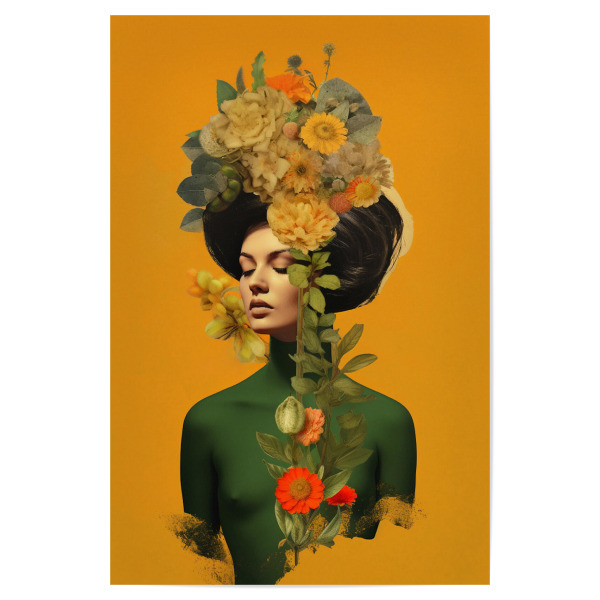 Poster 30x20 cm "Orange Flower Lady" artboxONE - Floral,Abstrakt,Menschen