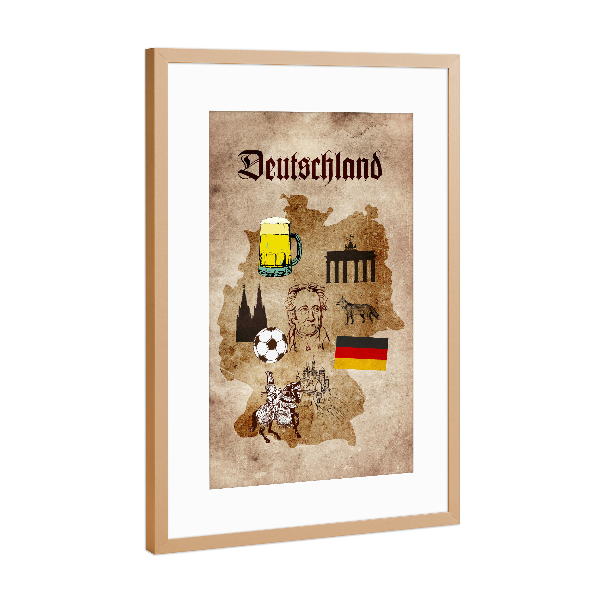 Poster mit Rahmen Kupfer "Germany Illustrated Map" artboxONE - Städte / Berlin,Städte / Köln,Für Kinder,Reise / Länder,Kartografie