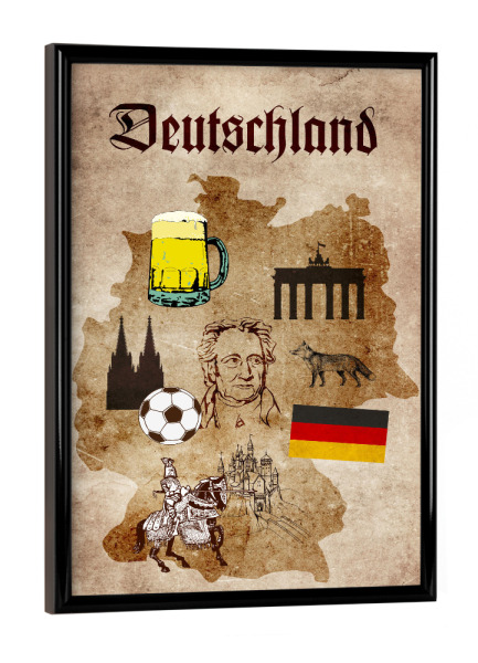 Poster mit schwarzem Rahmen "Germany Illustrated Map" artboxONE - Städte / Berlin,Städte / Köln,Für Kinder,Reise / Länder,Kartografie