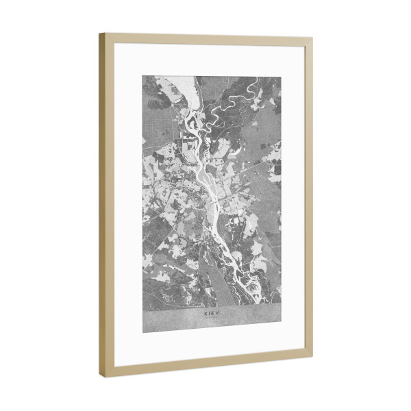 Poster mit Rahmen Gold "Graue Karte von Kiew" artboxONE - Städte / Weitere,Kartografie