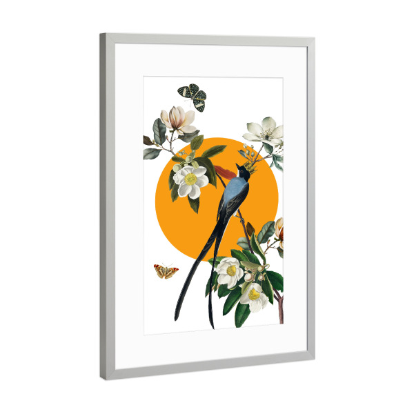 Poster mit Rahmen Silber "Bird on the branch collage" artboxONE - Natur,Liebe