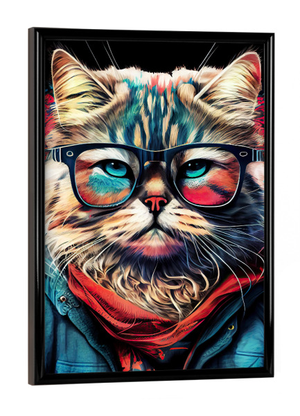 Poster mit schwarzem Rahmen "Hipster-Katzen-Indie" artboxONE - Für Kinder,Tiere - Katze,Katzen,Kätzchen,Hipster,Indie,Tiere,Haustier