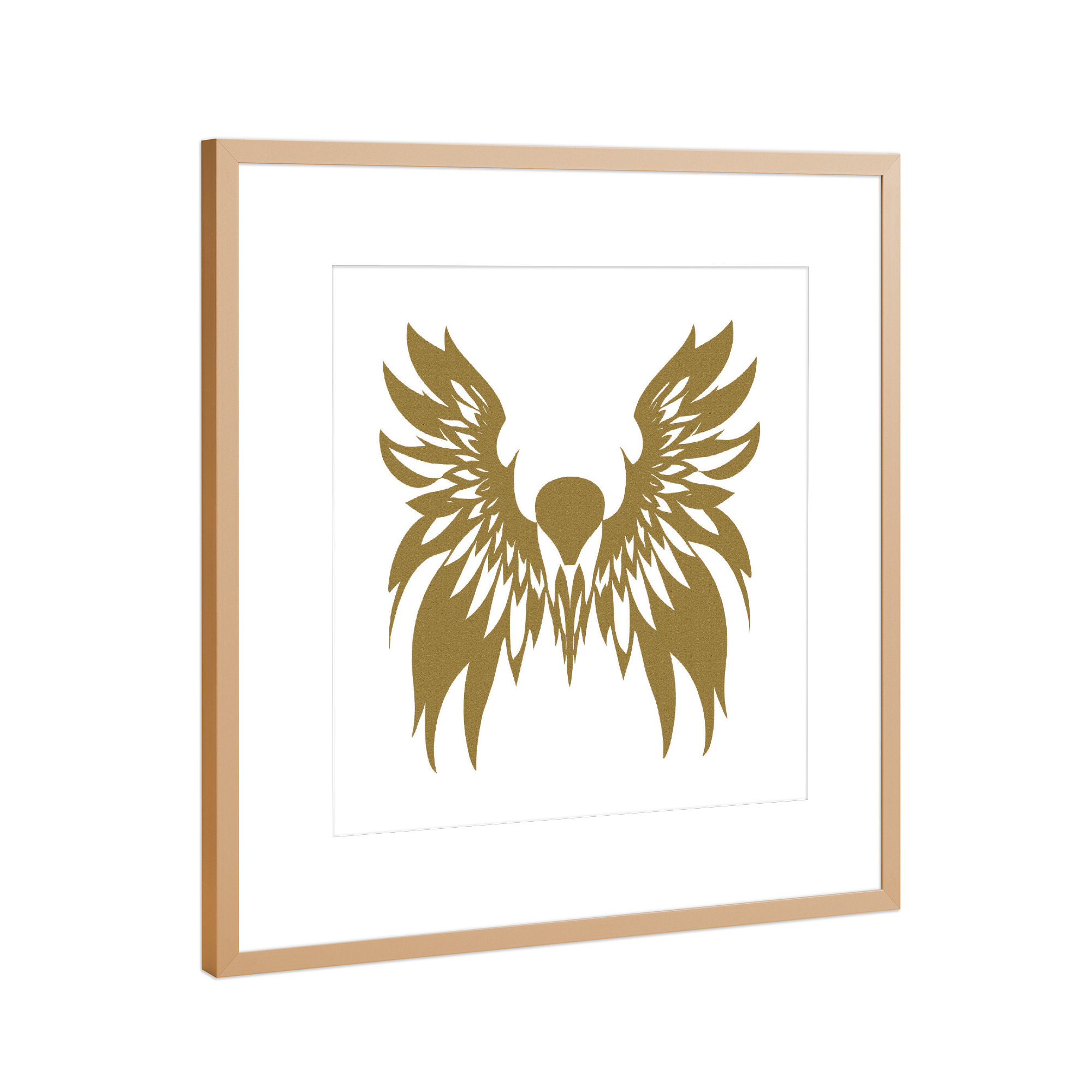 Poster mit Rahmen Kupfer "The Bird" artboxONE - Tiere,Abstrakt,Fiktion - Vogel,Flügel,Abstrakt,Grafik,Gold,Illustration,Flug,Freiheit,Tier,Dekorativ