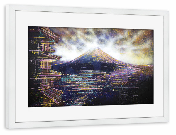Poster mit Rahmen weiß "Mount Fuji und Tokio bei Nacht" artboxONE - Natur,Architektur,Reise / Asien,Städte / Tokio
