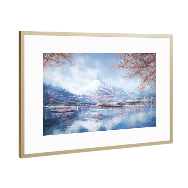 Poster mit Rahmen Gold "Berg Fuji im Frühling" artboxONE - Städte,Natur,Reise,Floral,Reise / Asien