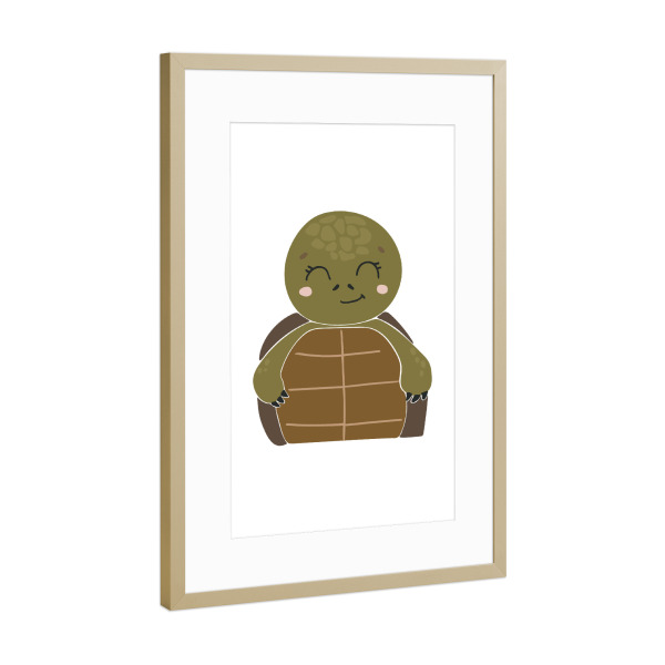 Poster mit Rahmen Gold "Niedliche Schildkröte" artboxONE - Für Kinder,Tiere