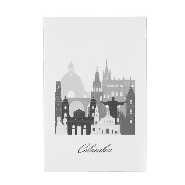 Metall Poster "Kolumbien-Skyline im sw Stil" artboxONE - Städte,Reise,Architektur,Kartografie