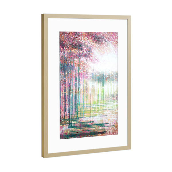 Poster mit Rahmen Gold "Frühlingsblütenwald" artboxONE - Natur,Floral - Blüten,Rosa,Frühling,Wald,Natur,Bäume,Wald,Wald