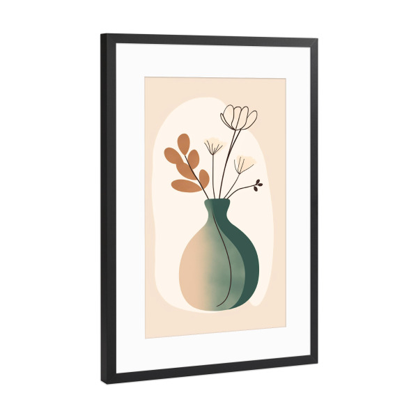Poster mit Rahmen Schwarz (Metallic) "Grüne blumenvase" artboxONE - Natur,Floral,Abstrakt