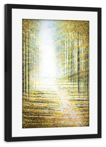 Poster mit Rahmen schwarz "Ein Weg durch den Wald" artboxONE - Natur - Herbst,Herbst,Wald,Bäume,Wege,Natur,Blätter,Sonnenlicht