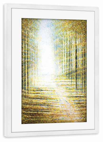 Poster mit Rahmen weiß "Ein Weg durch den Wald" artboxONE - Natur - Herbst,Herbst,Wald,Bäume,Wege,Natur,Blätter,Sonnenlicht