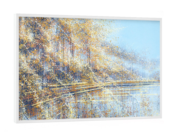 Poster mit weißem Rahmen "Reflexion der Herbstbäume" artboxONE - Natur,Abstrakt - Herbst,Herbst,Natur,Bäume,Ufer,Reflexion,Abstrakt,Malerei