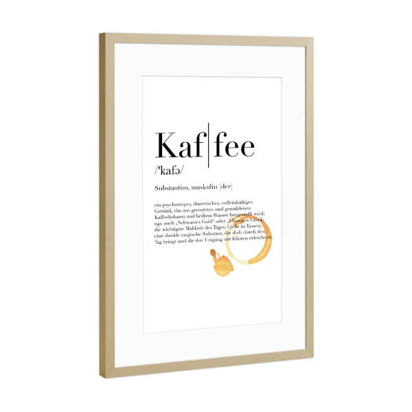 Poster mit Rahmen Gold "Kaffee Definition" artboxONE - Typografie,Essen & Trinken,Lustig