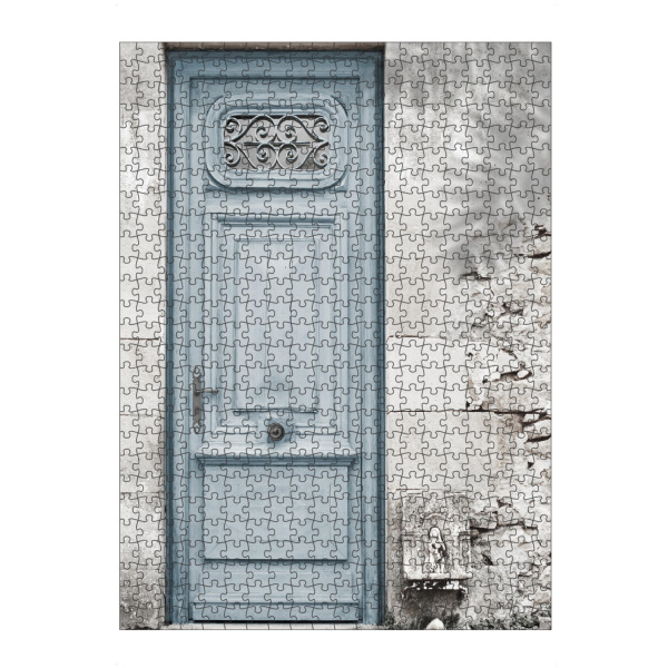 Puzzle Ravensburger "Staubige blaue Tür F" artboxONE - Architektur - Türen,Eingang,Häuser,Zuhause,Stein,Blau,Architektur - Bild türen