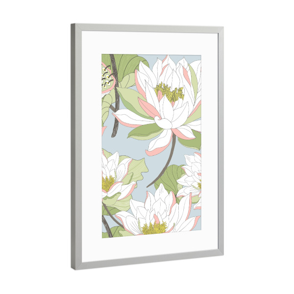 Poster mit Rahmen Silber "Nymphaea" artboxONE - Natur,Floral,Abstrakt - Seerose,Nymphaea,Wasser,Blatt,Blume,Floral,Pflanze,Botanisch