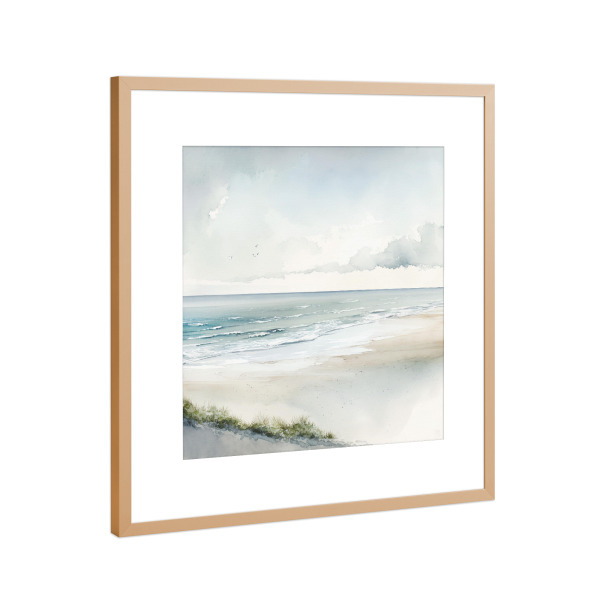 Poster mit Rahmen Kupfer "Soft Coastal A" artboxONE - Natur,Reise / Strand und Meer - Strand,Meer,Wellen,Küste,Meer,Ufer,Sand,Aquarell