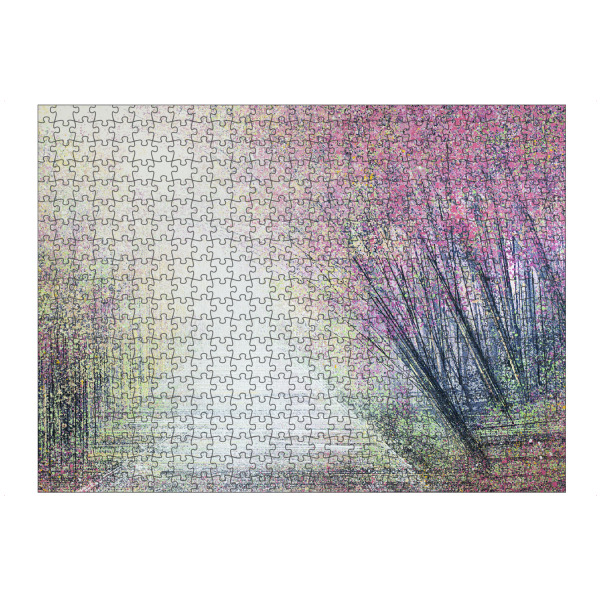 Puzzle Ravensburger "Waldweg im Frühling" artboxONE - Natur,Floral - Blüten,Blumen,Wald,Natur,Wege,Rosa,Sonnenuntergang - Bild blüten