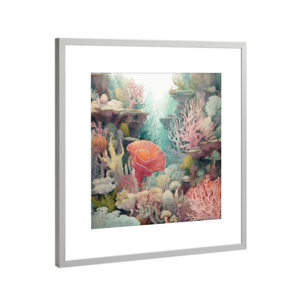 Poster mit Rahmen Silber "Unterwasserwelt B" artboxONE - Reise / Strand und Meer - Korallen,Meerestiere,Meeresleben,Ozean