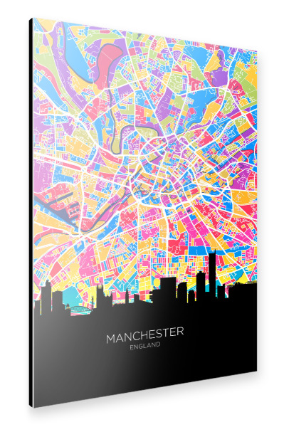 Alu-Dibond "Manchester Skyline Karte hell" 30x20 cm artboxONE