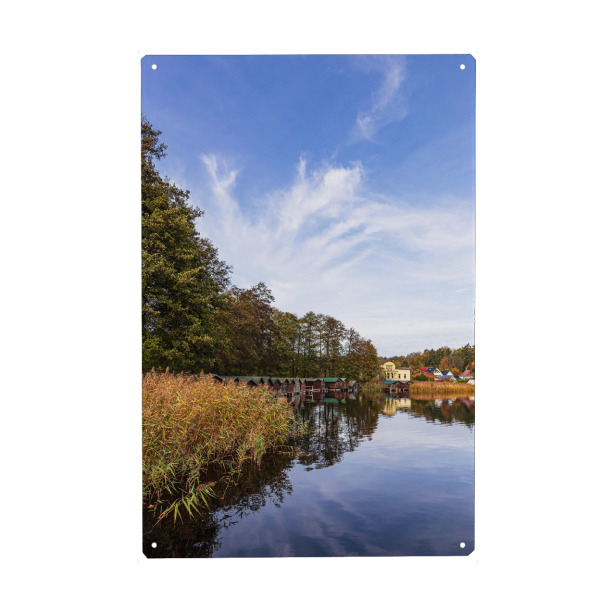 Metall Poster "Schilf, See, Bäume, Wolken" artboxONE - Natur,Reise