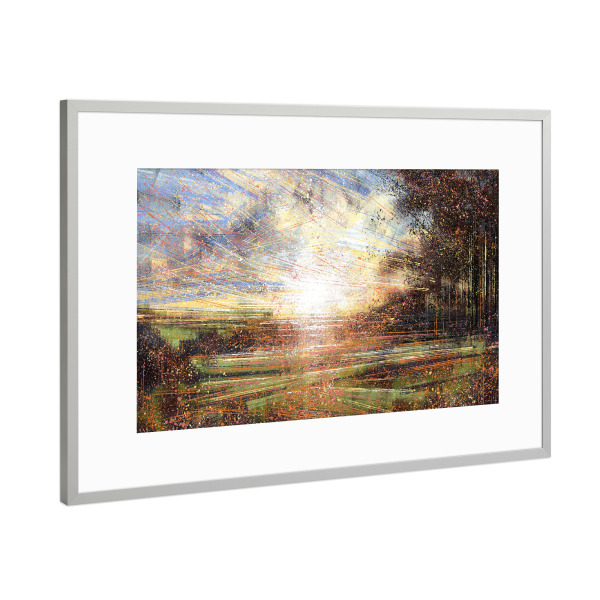 Poster mit Rahmen Silber "Herbstwiese bei Sonnenuntergang" artboxONE - Natur,Floral - Wiese,Blumen,Bäume,Felder,Landschaft,Sonnenuntergang,Natur