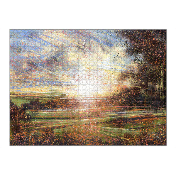 Puzzle Ravensburger "Herbstwiese bei Sonnenuntergang" artboxONE - Natur,Floral - Wiese,Blumen,Bäume,Felder,Landschaft,Sonnenuntergang,Natur