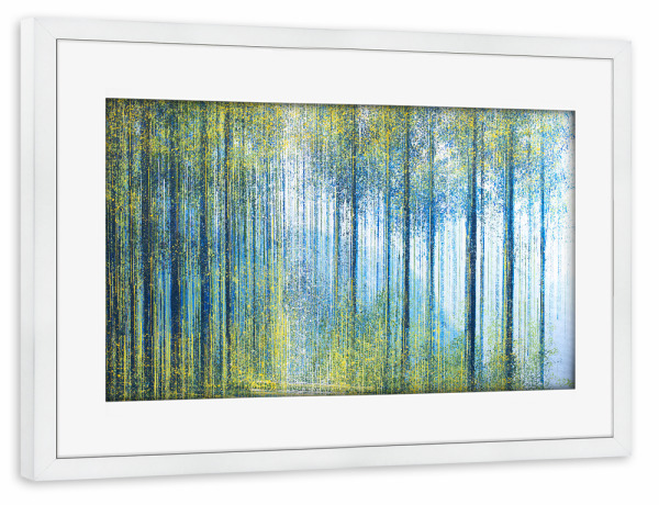 Poster mit Rahmen weiß "Frühlingslicht im Wald" artboxONE - Natur,Abstrakt - Wald,Abstrakt,Natur,Bäume,Wald,Gelb,Blau